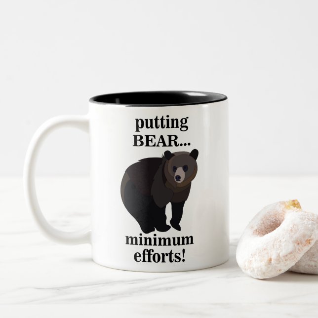 Grizzly Bear Putting Bear Minimum Efforts Funny Zweifarbige Tasse (Mit Donut)