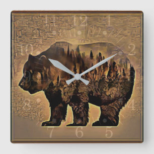 Grizzly Bear Quadratische Wanduhr