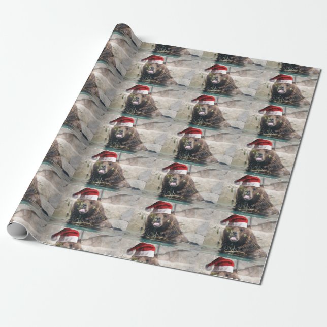 Grizzly Bear Santa Claus Geschenkpapier (Ungerollt)