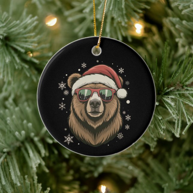 Grizzly Bear Santa Hat Funny Cute Animal Lover  Keramik Ornament (Baum)
