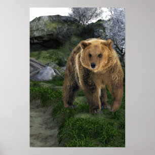 Grizzly-Bear-Waldhütte im Landhausstil Poster