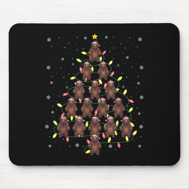 Grizzly Bear Weihnachtsbaum Lichter Ugly Swea Mousepad (Vorne)
