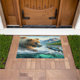 Grizzly Bears mit Forellenlachs 36x24 Fußmatte