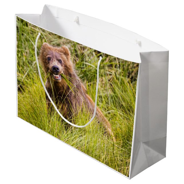 Grizzly cuzing, Alaska Große Geschenktüte (Rückseite Schrägansicht)