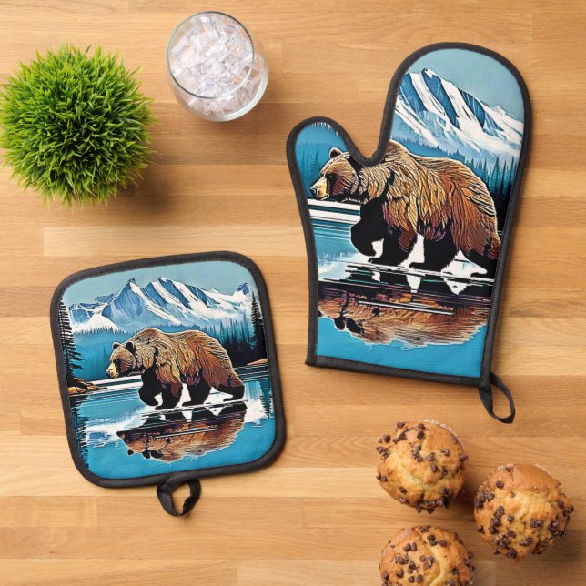 Grizzly Lake Mountain View Ofenhandschuh & Topflappen-Set (Oben Unten)