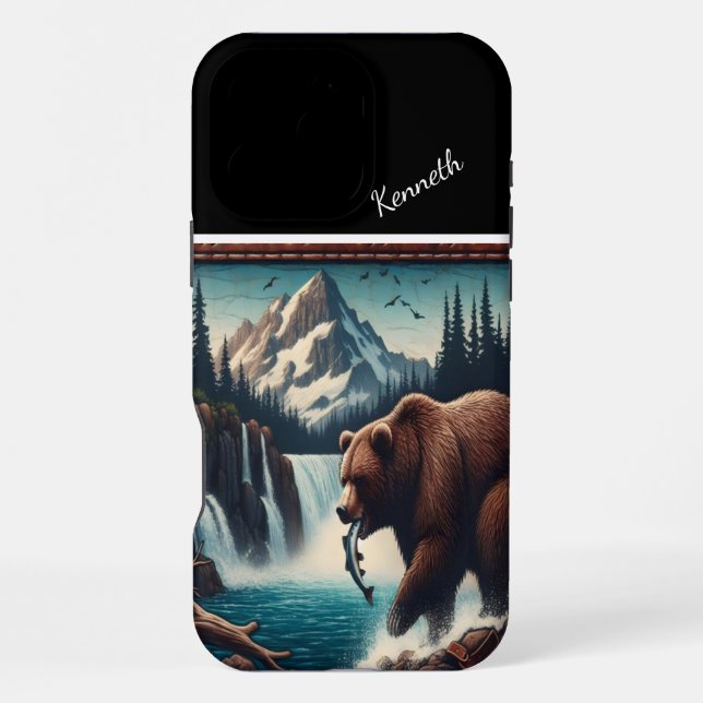 Grizzly-Mahl am Wasserfall iPhone Hülle (Rückseite)