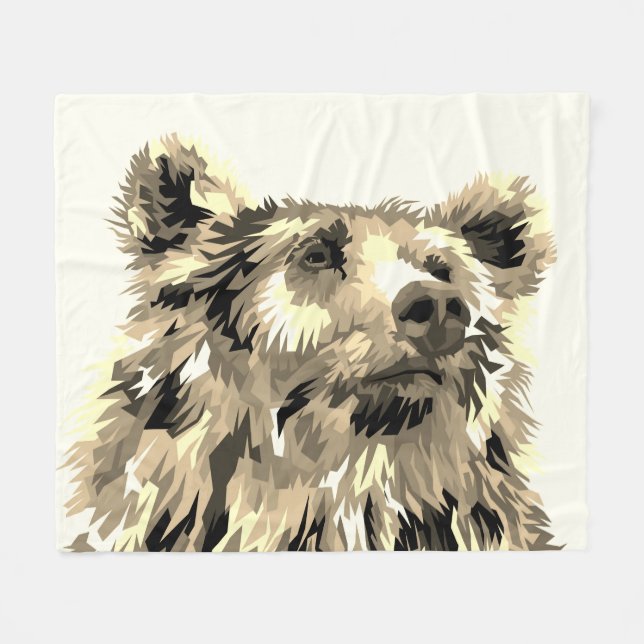 Grizzlybär abstrakte Pop braun Fleecedecke (Vorderseite (Horizontal))