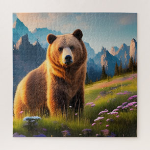 Grizzlybär auf dem Berg in Blume Puzzle