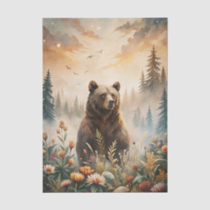 Grizzlybär auf einer Waldwiese mit Blumen Seidenpapier