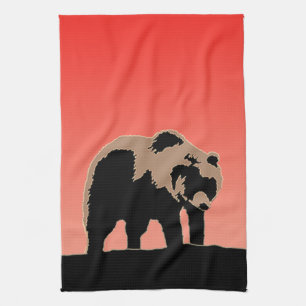 Grizzlybär bei Sonnenuntergang - Original Wildlife Geschirrtuch