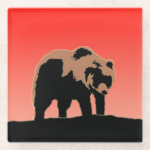 Grizzlybär bei Sonnenuntergang - Original Wildlife Glasuntersetzer