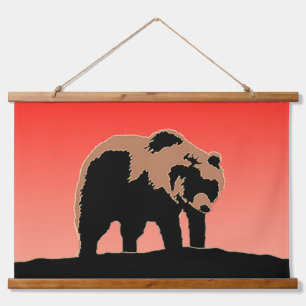 Grizzlybär bei Sonnenuntergang - Original Wildlife Wandteppich Mit Holzrahmen
