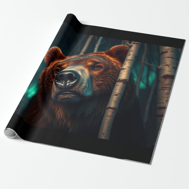 Grizzlybär, Birches und Aurora Art Geschenkpapier (Ungerollt)