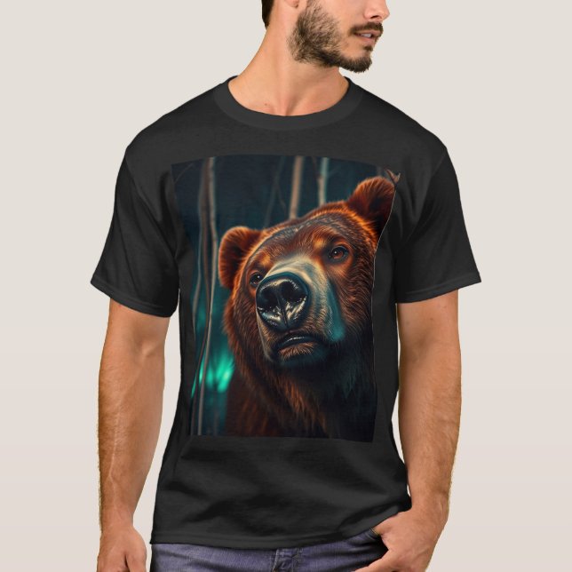Grizzlybär, Birches und Aurora Art T-Shirt (Vorderseite)