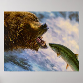 Grizzlybär, der Steelhead-Lachs fängt Poster