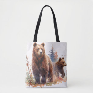 Grizzlybär-Familie Aquarell - Ländlicher Spazierga