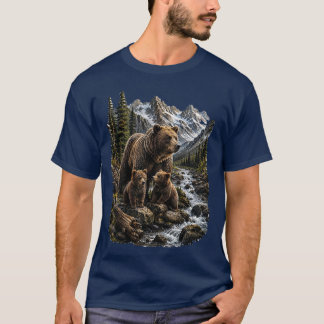Grizzlybär-Familie Gebirgsbach Wildlife-Kunst T-Shirt