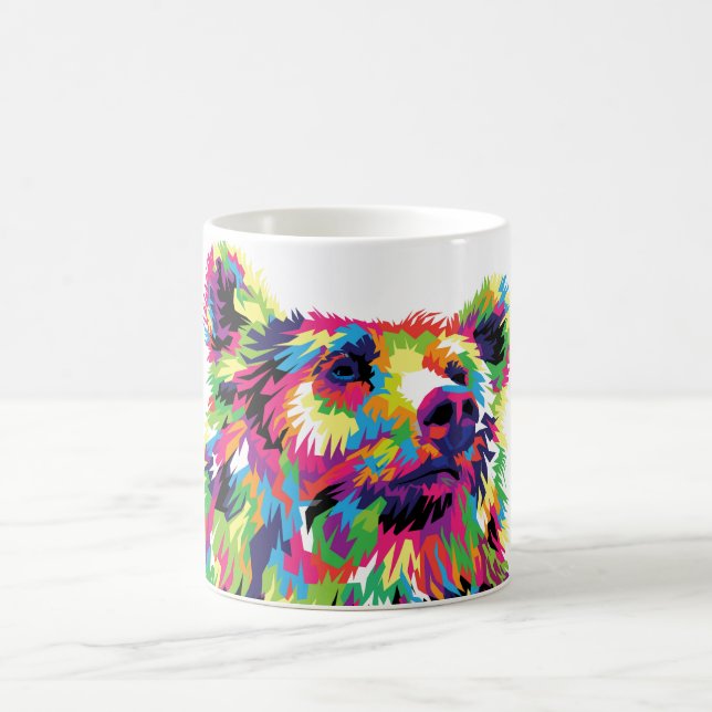 Grizzlybär farbenfrohe Pop Art Kaffeetasse (Mittel)