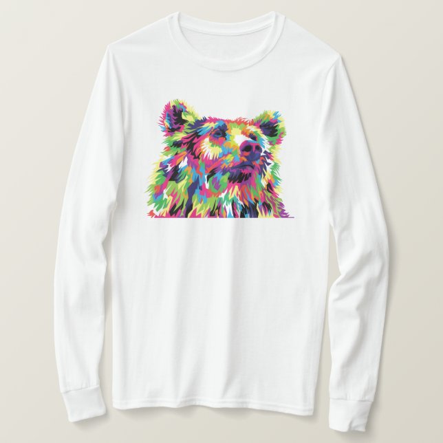 Grizzlybär farbenfrohe Pop Art T-Shirt (Design vorne)