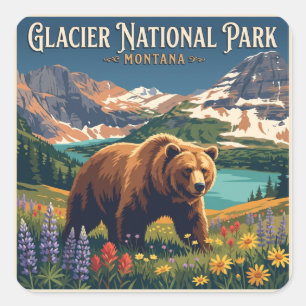 Grizzlybär im Glacier-Nationalpark Montana Quadratischer Aufkleber