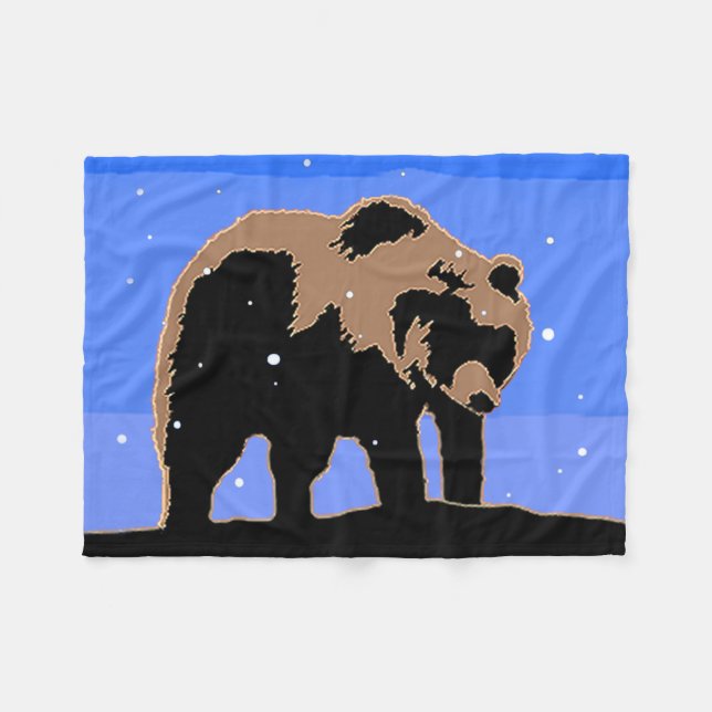 Grizzlybär im Winter - Original Wildlife Art Fleecedecke (Vorderseite (Horizontal))