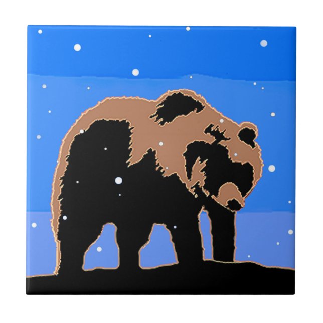 Grizzlybär im Winter - Original Wildlife Art Fliese (Vorderseite)