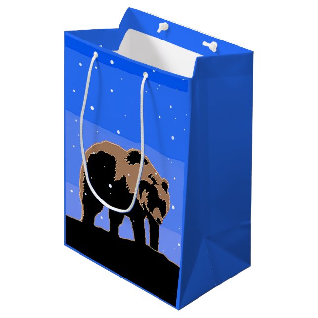 Grizzlybär im Winter - Original Wildlife Art Mittlere Geschenktüte (Vorderseite Schrägansicht)