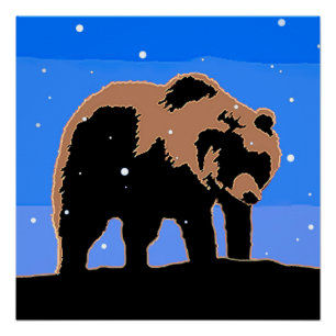 Grizzlybär im Winter - Original Wildlife Art Poster