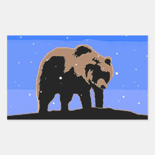 Grizzlybär im Winter - Original Wildlife Art Rechteckiger Aufkleber