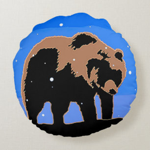 Grizzlybär im Winter - Original Wildlife Art Rundes Kissen