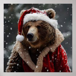 Grizzlybär in einem Santa-Claus-Outfit Poster