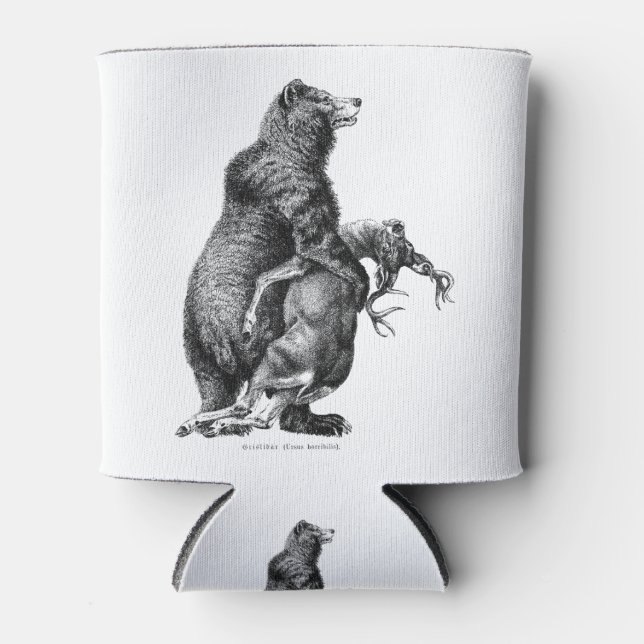 Grizzlybär Jagd Hirsch Einfach Zeichnend Dosenkühler (Vorderseite)