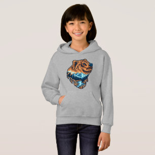 Grizzlybär-Kopf-Silhouette Bergwald Fluss Hoodie