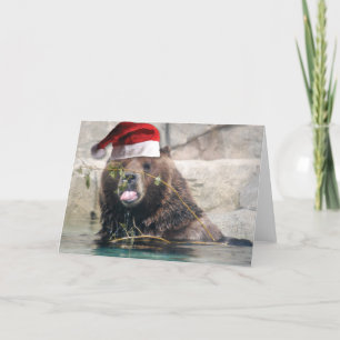 Grizzlybär mit Weihnachtsmannmütze Feiertagskarte