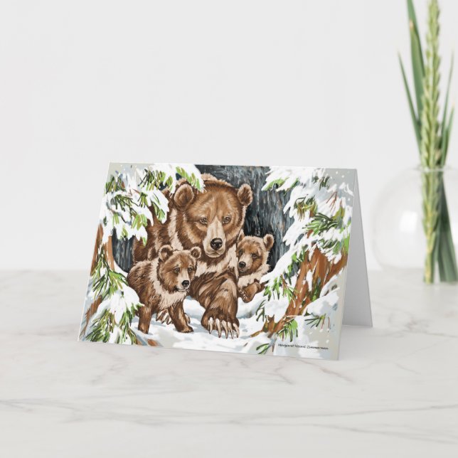 Grizzlybär-Mutter und CUB im Winter Karte (Vorderseite)