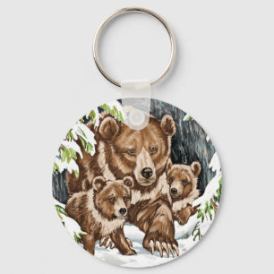 Grizzlybär-Mutter und CUB im Winter Schlüsselanhänger