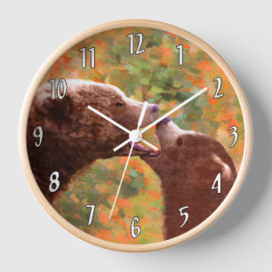 Grizzlybär-Mutter-und-Jungtier-Malerei-Wildtierkun Uhr