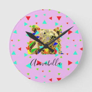 Grizzlybär Pink Runde Wanduhr