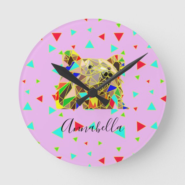 Grizzlybär Pink Runde Wanduhr (Vorderseite)