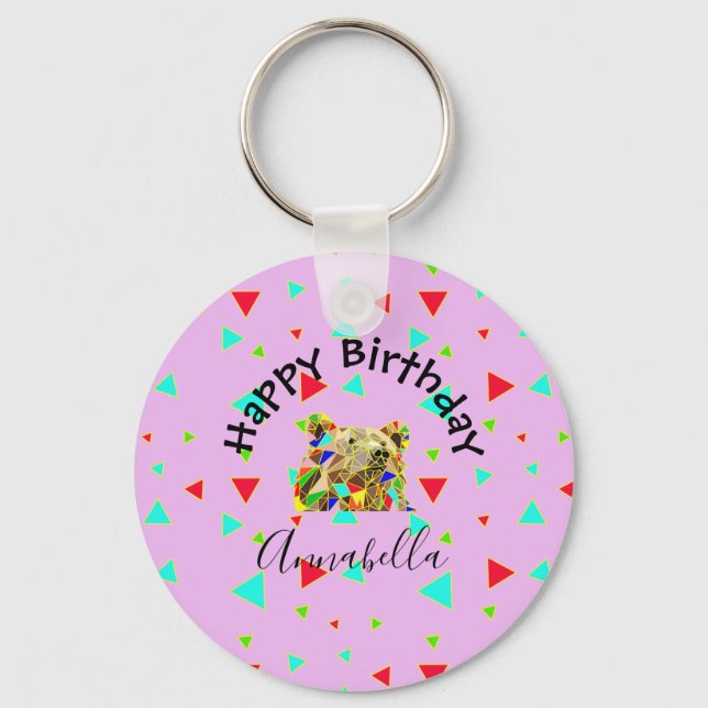 Grizzlybär Pink Schlüsselanhänger (Vorderseite)