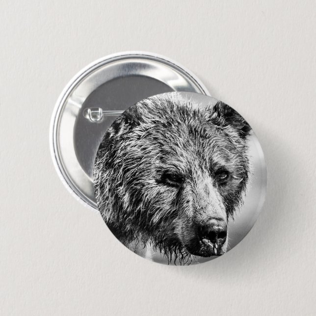 Grizzlybär-Portrait Button (Vorne & Hinten)