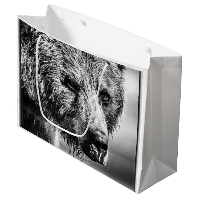 Grizzlybär Portrait große Geschenktasche Große Geschenktüte (Vorderseite Schrägansicht)