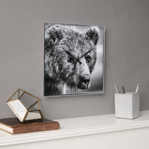 Grizzlybär-Portrait Quadratische Wanduhr