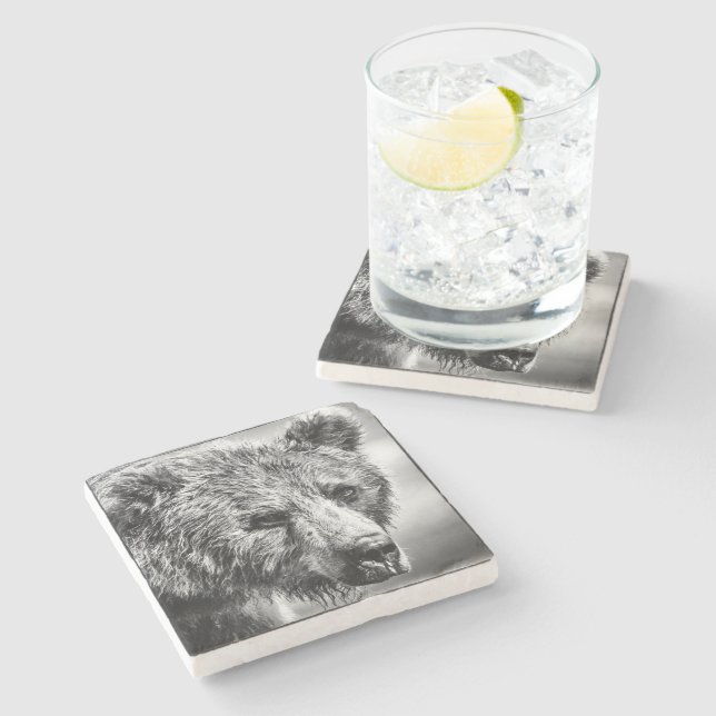 Grizzlybär-Portrait Steinuntersetzer (Seitenansicht)