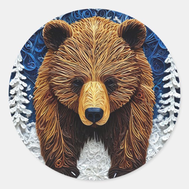 Grizzlybär Runder Aufkleber (Vorderseite)