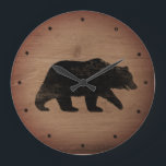 Grizzlybär Silhouette Rustikaler Stil Große Wanduhr<br><div class="desc">Grizzly Bären Wall Clock. Holzdesign ist bedruckt,  nicht echtes Holz.</div>