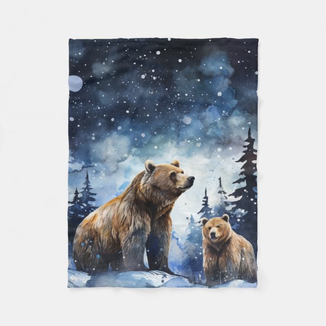 Grizzlybär und Baby Fleecedecke (Vorderseite)