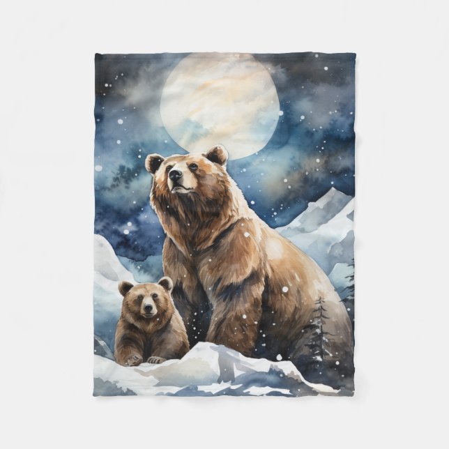 Grizzlybär und Baby Fleecedecke (Vorderseite)