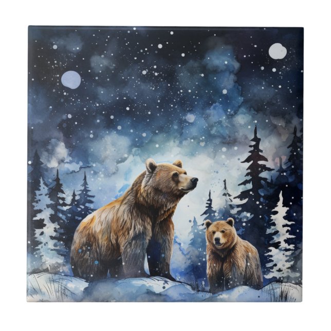 Grizzlybär und Baby Fliese (Vorderseite)