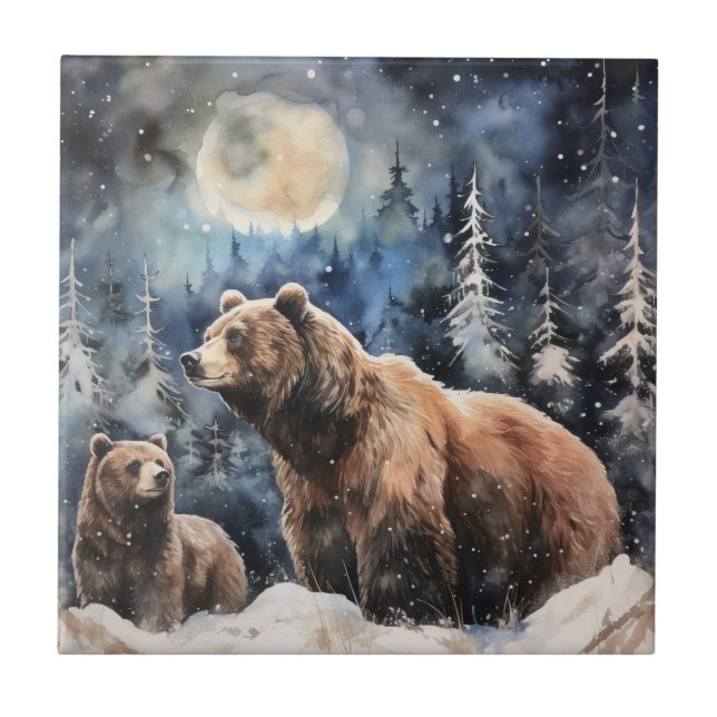 Grizzlybär und Baby Fliese (Vorderseite)